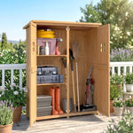 Casetta da giardino in legno Armadio da giardino dim. 127,5L x 50P x 164A cm 2 ripiani 2 ante 2 finestre Tetto bitumato impermeabile Legno massello di abete pre-oliato legno naturale