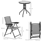 Ensemble de jardin 3 pièces 2 chaises inclinables multi-positions pliables table ronde verre trempé métal textilène gris