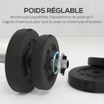 Ensemble d'haltères courtes total 25 kg dumbbell paires poids réglable - barres incluses acier polyuréthane noir
