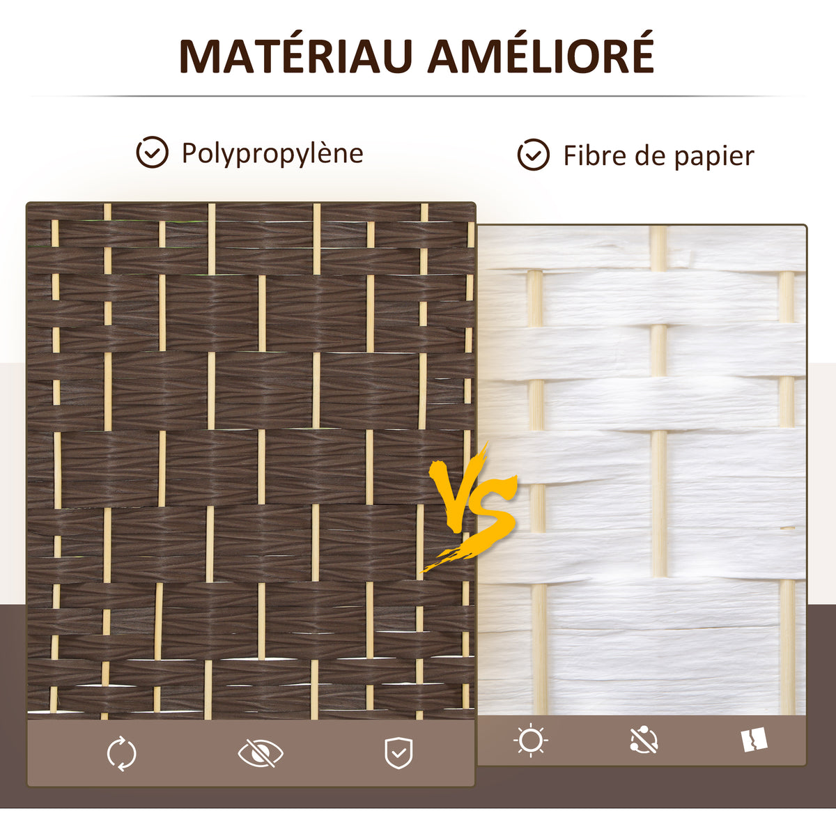 Biombo interior de madera de 4 paneles, separador de ambientes plegable para salón y dormitorio, 180 x 180 cm, marrón