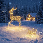 Renna di Natale con Slitta Luminosa 2 Pezzi in Rattan PP, 175 LED Bianco Caldo, 8 Modalità, Timer, 82x32x120cm, Marrone