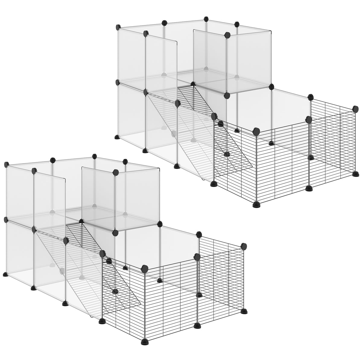 Lot de 2 enclos pour petits animaux design DIY cage modulable pour cochon d'Inde lapin chinchillas