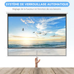 Écran de projection TV et Home Cinema de 120 Pouces vidéo projecteur 16:9 4K HD, fixation mural ou plafond