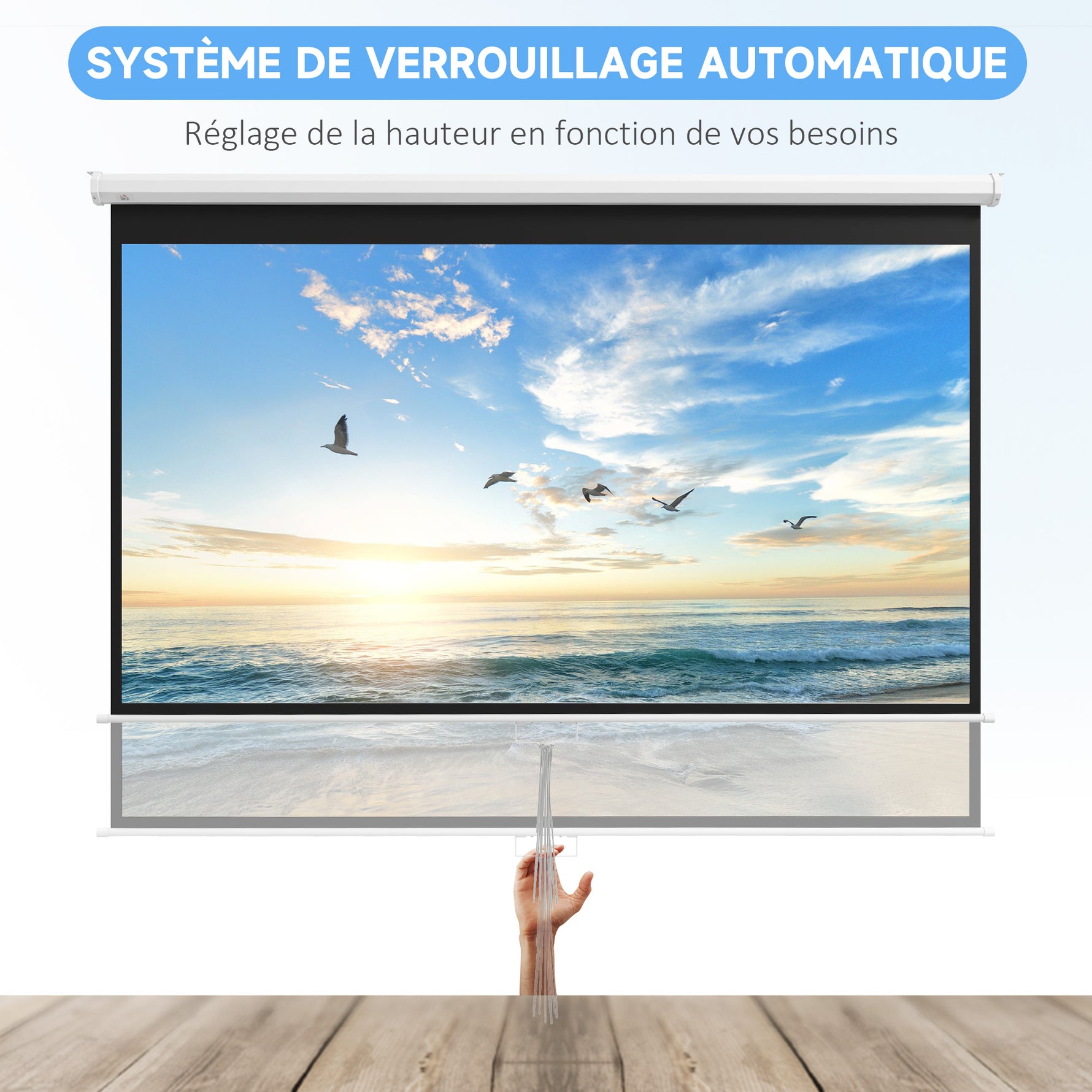 Écran de projection TV et Home Cinema de 120 Pouces vidéo projecteur 16:9 4K HD, fixation mural ou plafond