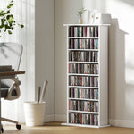 Rangements pour CD et DVD avec 8 compartiments et 6 étagères réglables, capacité max. 360 CD/185 DVD et Blu-ray, blanc