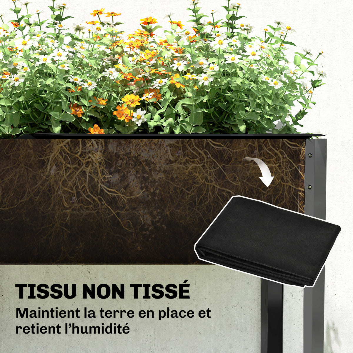 Potager sur Pieds en Métal, Jardinière Surélevée en Métal 241L avec Barres Renforcées et Tissu Non-Tissé, Gris Foncé-7