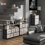 Meuble de rangement commode 7 tiroirs en tissu pliables et amovibles étagères ouvertes, gris