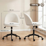 Chaise de Bureau Pivotante en Fourrure Teddy, Hauteur Réglable, Roulettes, Mousse Haute Résilience, Crème