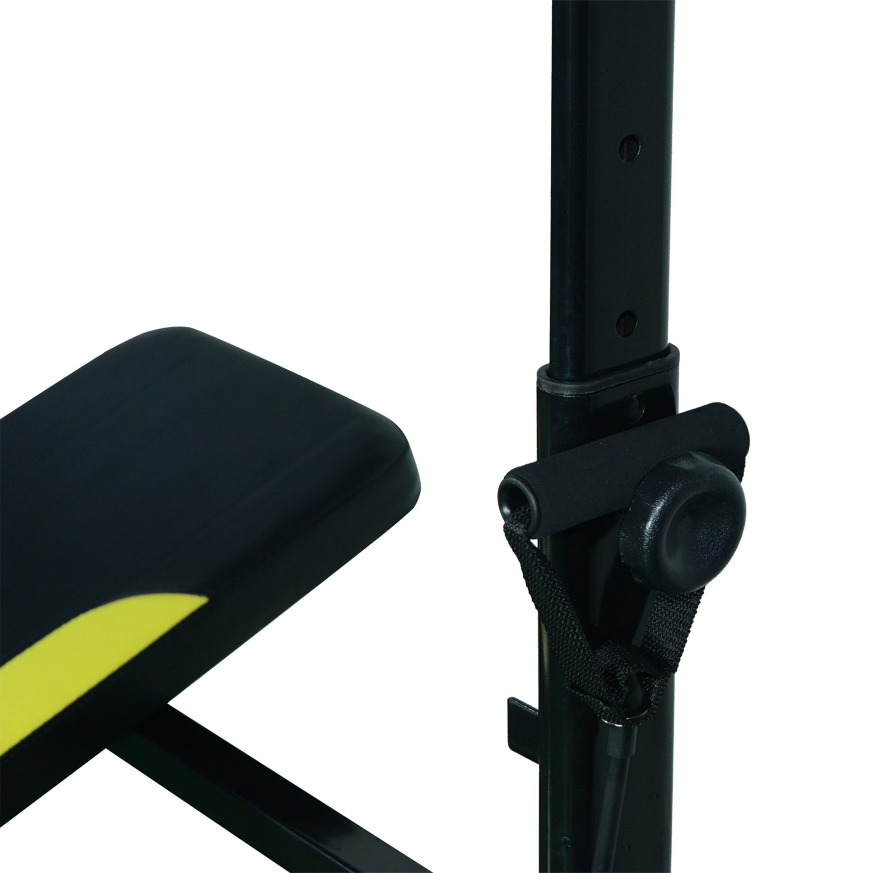 Banc de musculation Fitness entrainement complet dossier réglable cordes traction curler supports barre et haltères noir et jaune