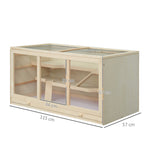 Jaula para hámster y jerbos de 2 niveles con techo abatible, ventanas, caseta y 2 escaleras, 115 x 57 x 55 cm, efecto madera natural