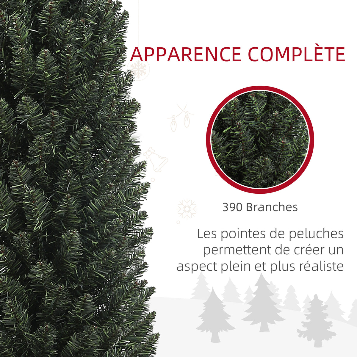 Sapin de Noël artificiel, arbre de Noël, base en acier, 390 branches épines, décoration de Noël, Ø 55 x 195H cm, vert