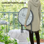 Table basse pliante table d'appoint pliante plateau effet marbre en verre trempé structure métal ronde Ø45 x 50 cm blanc