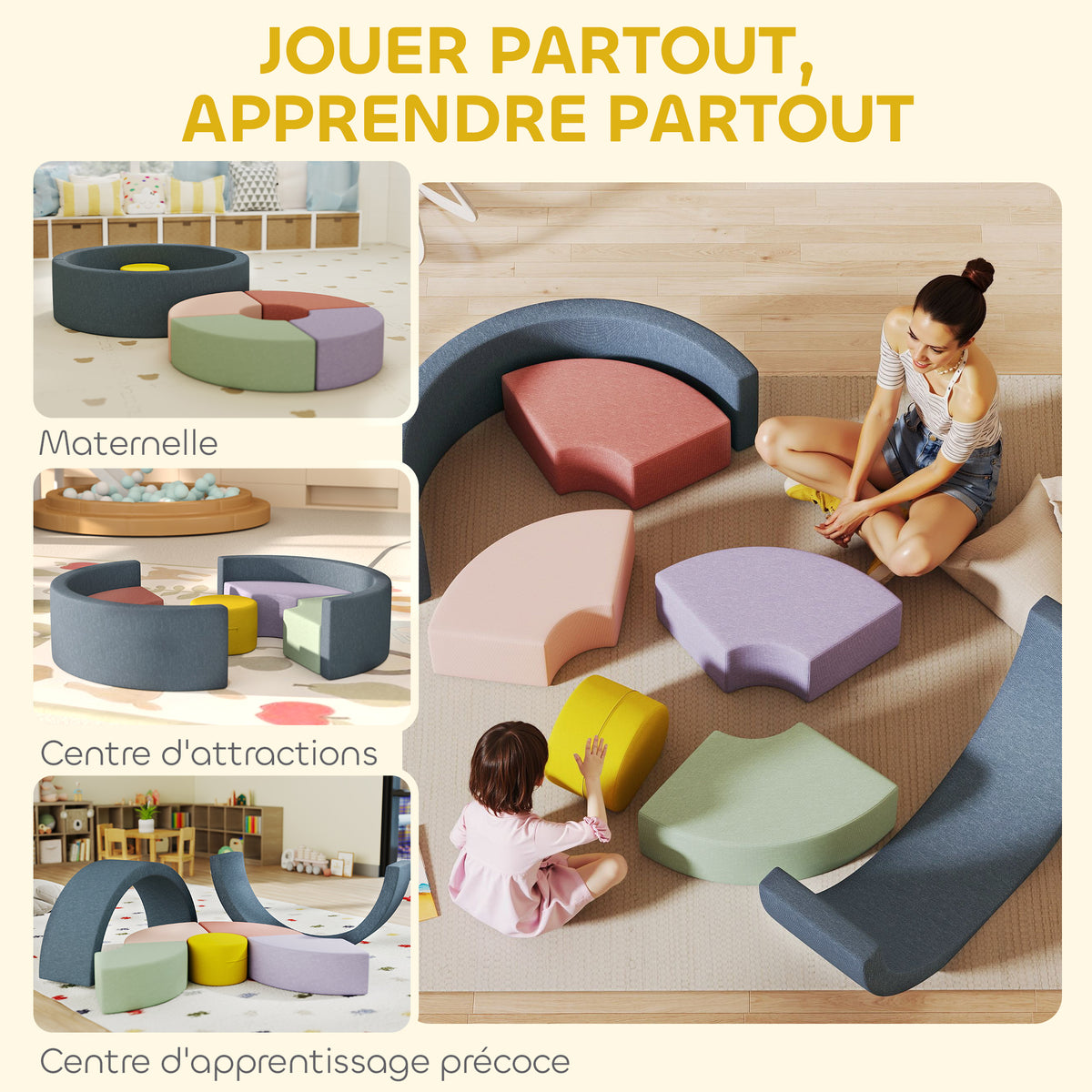 Parcours motricité bébé module motricité bébé 7 pièces avec housse lavable 107 x 107 x 30 cm multicolore