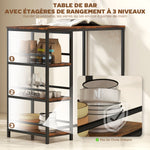 Mesa de bar alta con 3 estantes de almacenamiento y estructura de acero, 90 x 50 x 90,5 cm, marrón rústico, negro