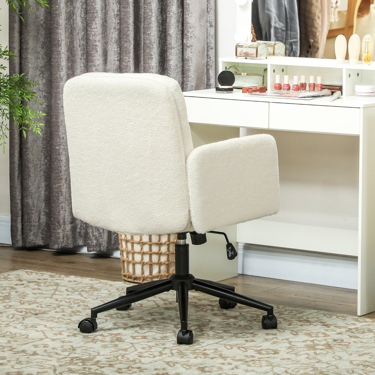 Chaise de bureau, fauteuil de bureau pivotante avec hauteur réglable, fonction de bascule, 61,5 x 65 x 91-101 cm, crème