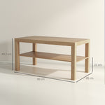 Tavolino da salotto, tavolino d'appoggio rettangolare a 2 livelli con ripiano portaoggetti, 90x45x44,5 cm, legno naturale