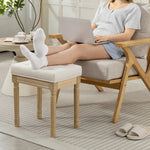 Voetenbank voor woonkamer, hocker, gestoffeerde zitting met linnenlook en poten van rubberhout, 42 x 32 x 46,5 cm, beige