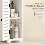 Meuble salle de bain, armoire salle de bain 4 niveaux  porte persienne, étagère ouvert, 22x20x75cm, blanc