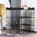 Lot de 2 cages parc enclos pour petits animaux chats visons modulable 3 niveaux 2 portes rampe fil métallique noir