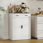Buffet, meuble de rangement avec 2 portes, 2 tiroirs et étagère réglable, 68,6 x 35 x 90,3 cm, bois naturel et blanc