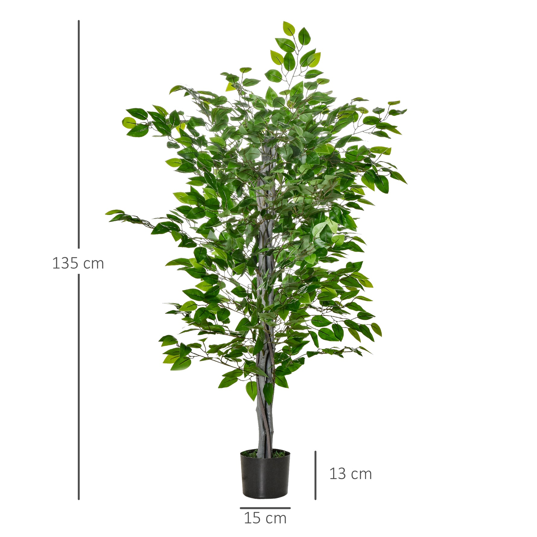 Arbre Artificiel Plante Artificielle ficus H.1,35 m Tronc Branches Liane Lichen Feuilles Grand réalisme Pot Inclus