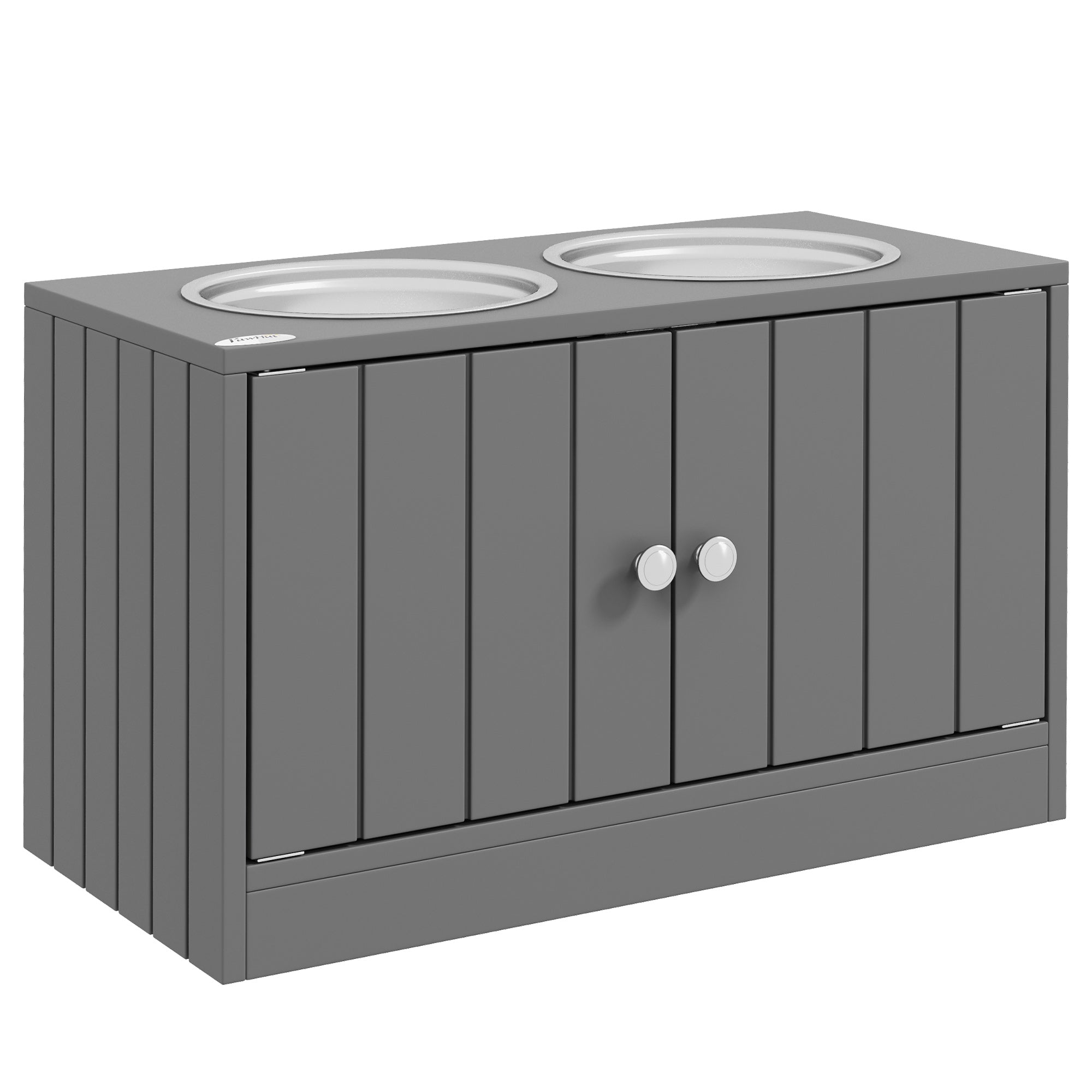 Gamelles Chiens Surélevées Gamelle Double Chien Chat Porte-Gamelles 2L Acier Inox 60 x 30 x 35,5 cm Gris