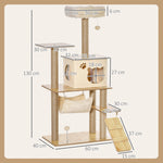 Krabpaal speeltoren voor katten, plateaus, huisje, bed, hangmat, ladder en krabpalen van jute 60x40x130cm geel