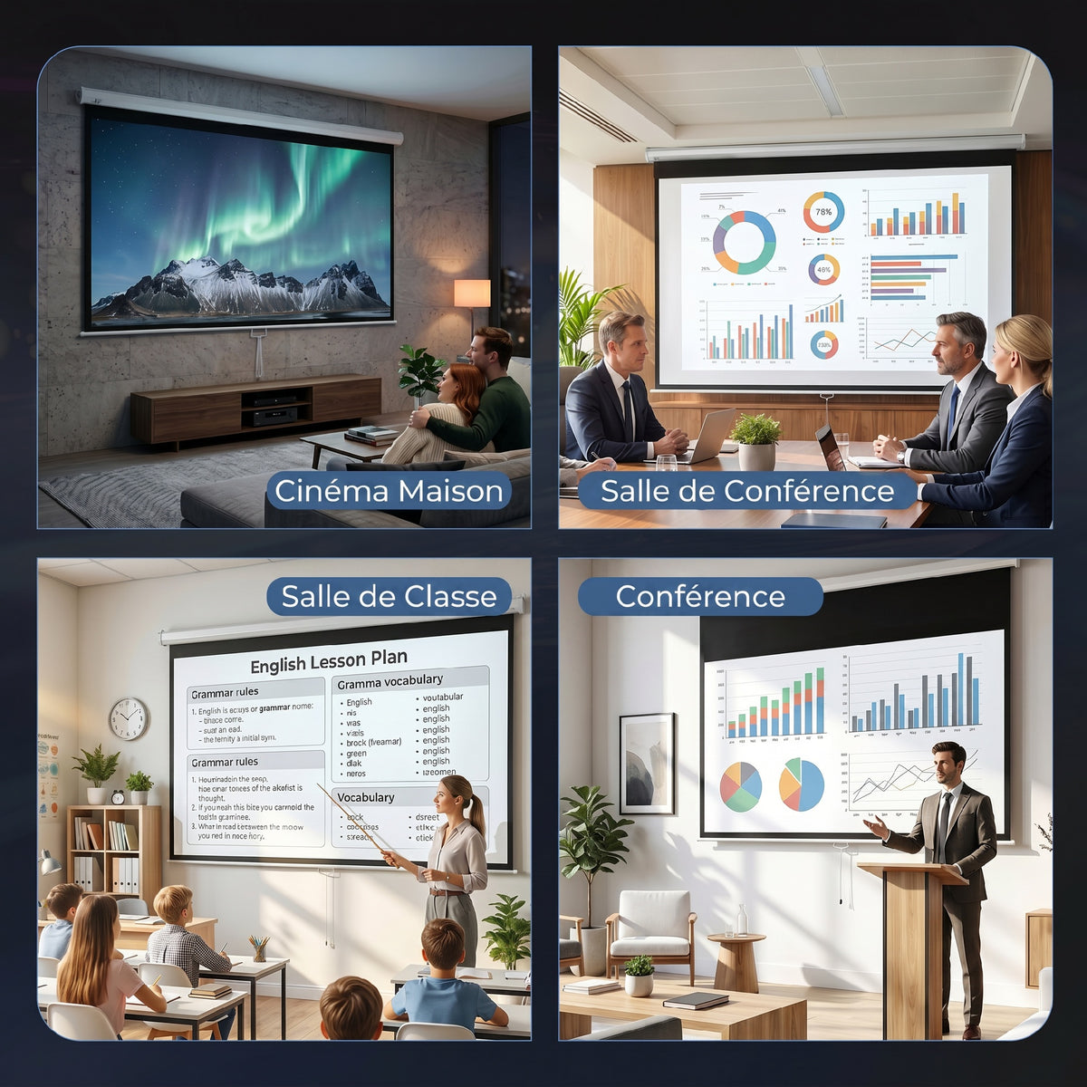 100-Zoll TV- und Heimkino-Projektionsleinwand, 16:9 4K HD-Projektor, Wand- oder Deckenmontage