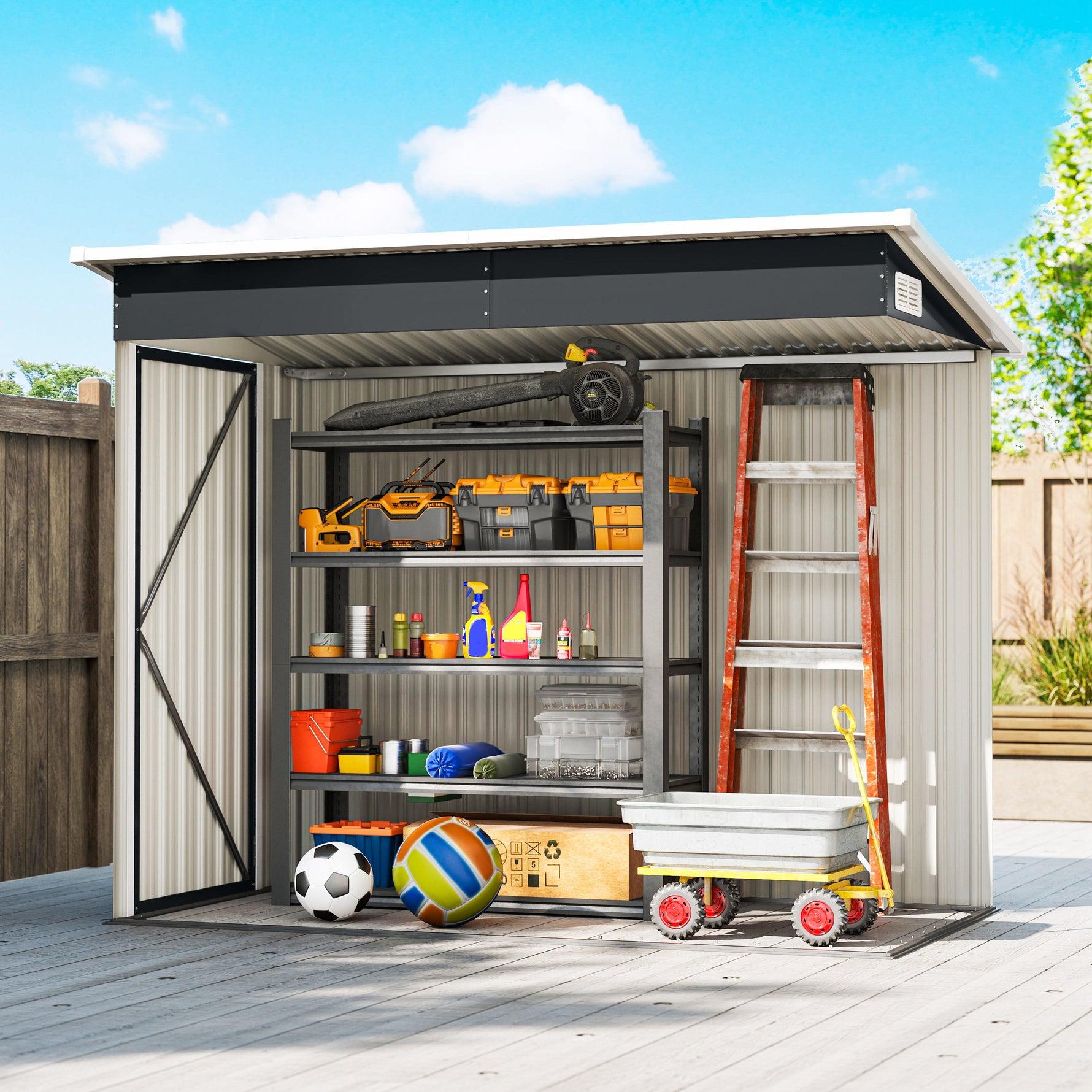 Abri de jardin en métal cabane jardin extérieure triple porte verrouillable toit incliné aérations 234x132x185cm gris