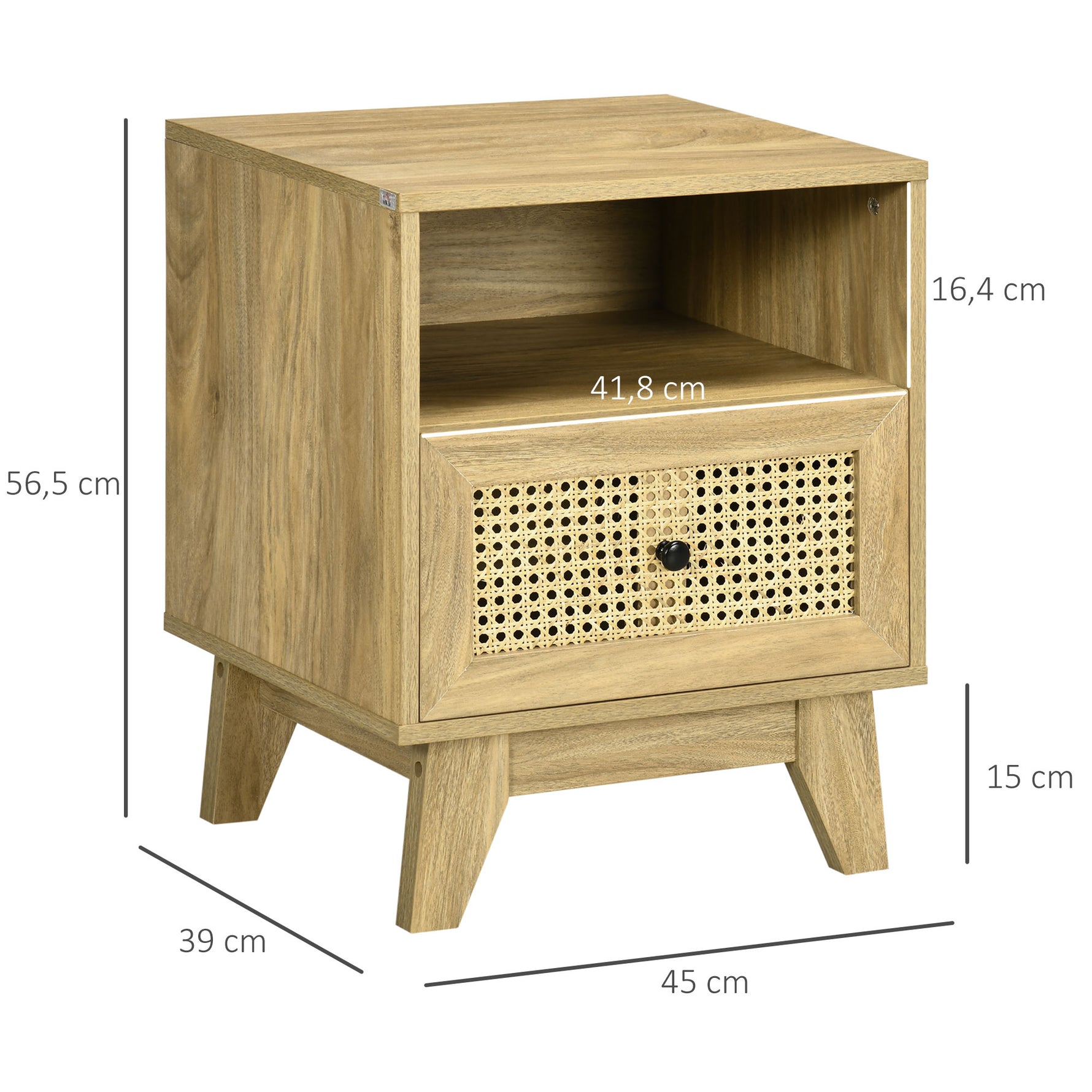 Lot de 2 tables de chevet  table de nuit avec tiroir porte cannage et niche vintage 45 x 39 x 56,5 cm