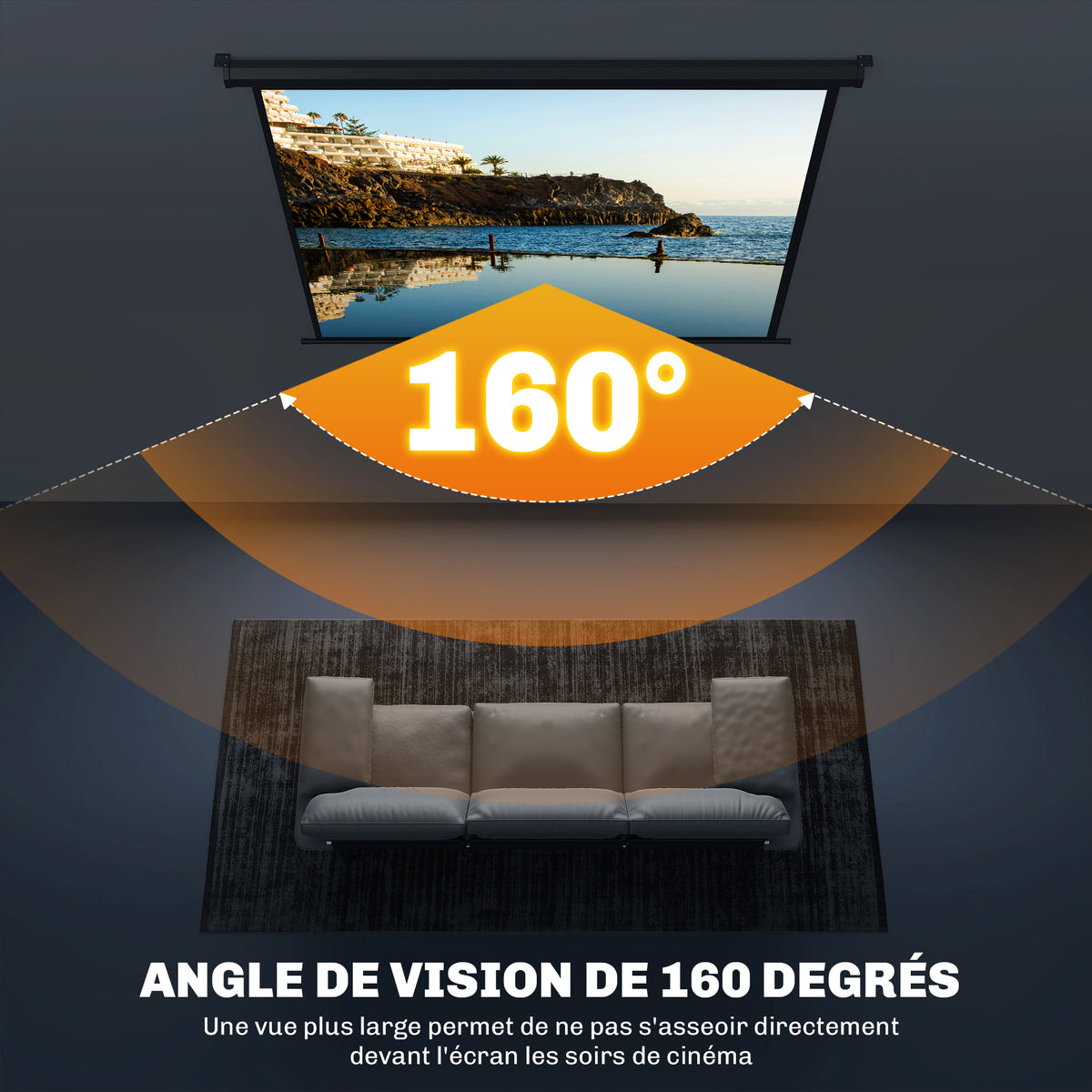 Écran de projection de 84 pouces, écran vidéoprojecteur, 4:3 4K HD, fixation mur ou plafond, 181l x 8P x 138H cm, noir