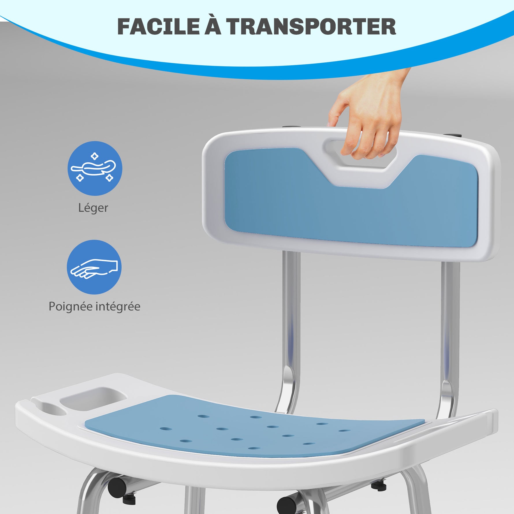 Tabouret de douche pour personnes âgées et handicapées hauteur réglable patins antidérapants support de pomme de douche