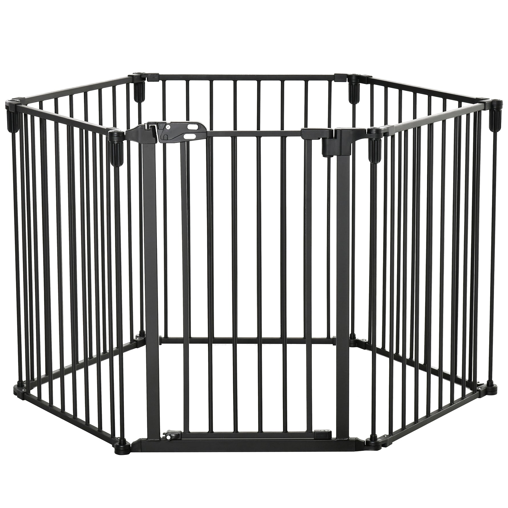 Barrière de sécurité barrière de protection cheminée parc enclos chien pliable modulable 6 panneaux avec porte sans perçage 362,5 x 76 cm noir