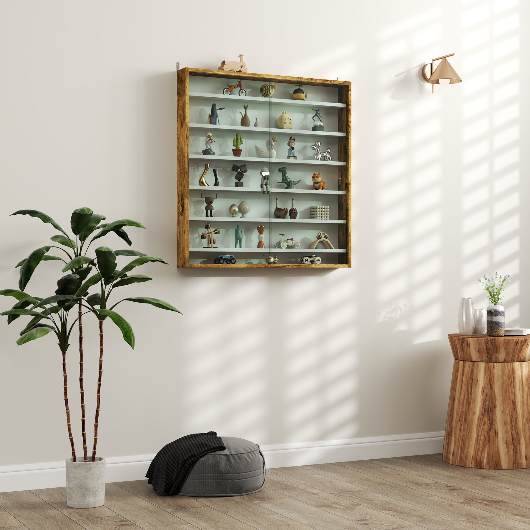 Vitrine pour collection vitrine murale 80 x 9,5 x 83 cm 6 étagères réglables en hauteur 2 portes coulissantes en verre