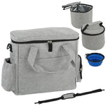 Sac de Transport pour Chien avec Poches, 2 Sacs à Nourriture, Bol Pliable, Séparateur Réglable, 38x17x35cm, Gris Clair