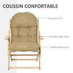 Fauteuil Chaise de Salon Pliable et inclinable en Bois Fauteuil Relax Confortable avec Coussin capitonné épais - 71 x 89 x 96 cm marron clair