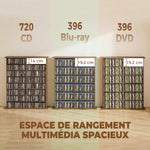 Rangements pour CD et DVD avec 16 compartiments et 12 étagères réglables capacité max. 720 CD/396 DVD et Blu-ray noyer