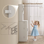 Buffet haut cuisine armoire de cuisine 4 portes 8 porte-épices plan de travail étagère réglable 60x39,5x179,6cm blanc