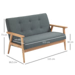 Canapé 2 places style scandinave avec accoudoirs, pieds en bois, 115l x 66,5P x 73H cm, gris