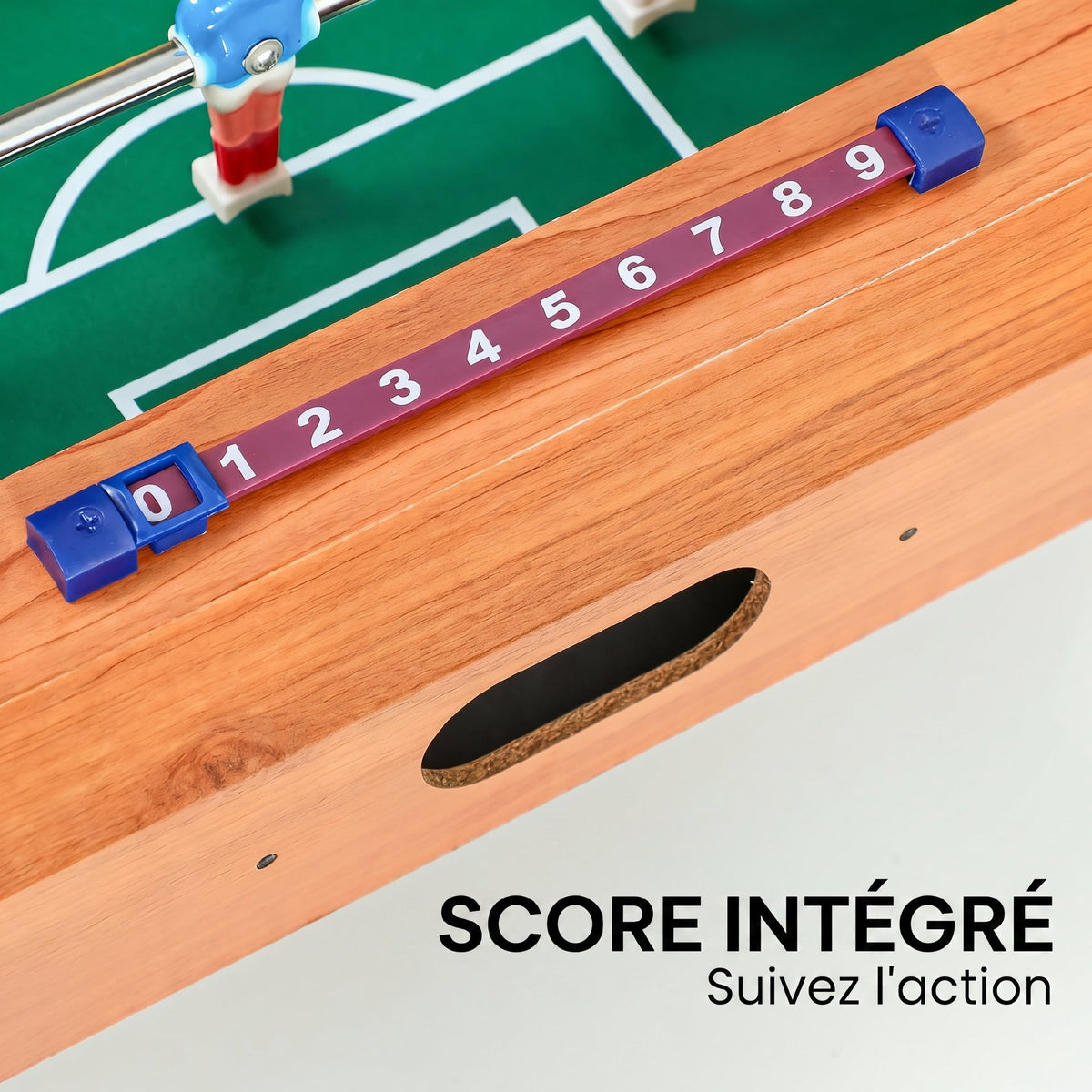 Mini Babyfoot Jeu de Table Baby-Foot Panneaux de Score et 2 Balles 50,6x50,5x18cm Finition Bois Naturel