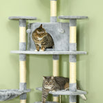 Arbre à chat XXL arbre à grimper pour chat multi-équipements griffoirs 6 plate-formes 2 niches hauteur 200 cm gris