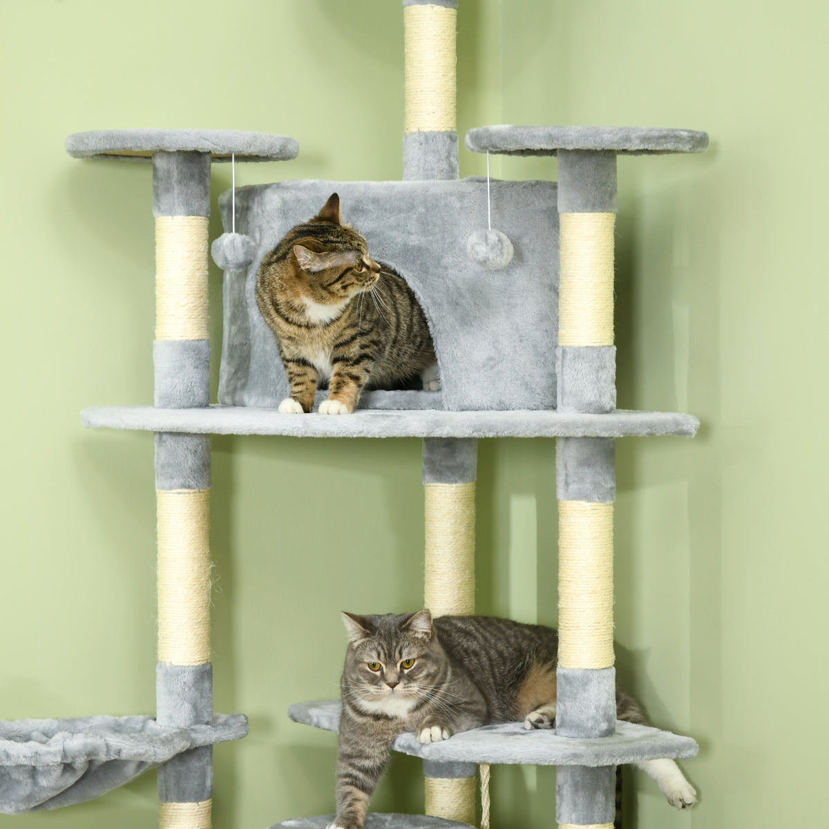 Arbre à chat XXL arbre à grimper pour chat multi-équipements griffoirs 6 plate-formes 2 niches hauteur 200 cm gris