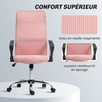 Fauteuil de bureau manager dossier ergonomique hauteur assise réglable pivotant tissu maille 63x65x119109-119cm rose