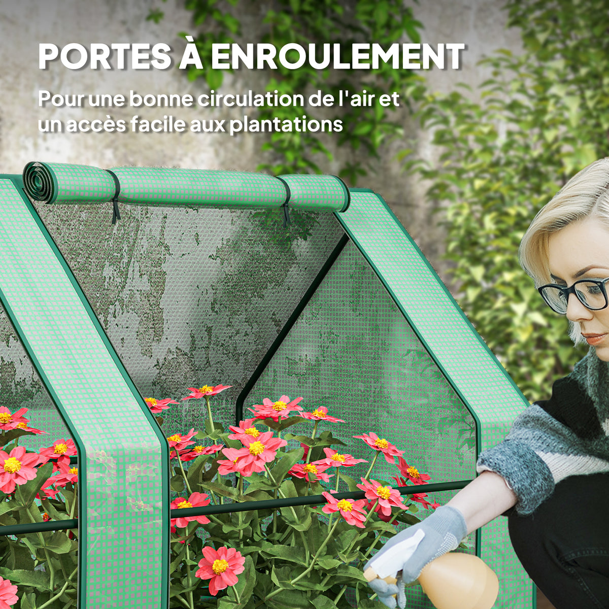 Mini Serre de Jardin mini serre tunnel 4 fenêtres avec Zip enroulables Acier PE 140 g/m² Anti-UV 360x90x90cm Vert