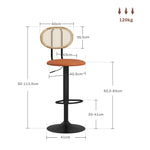 Lot de 2 tabourets de bar chaises de bar hauteur réglable avec dossier en rotin et repose-pieds, marron
