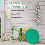 Children's Outdoor Patio Set with 2 Folding Chairs and Parasol, Jungle Theme, for Garden, Terrace, Green