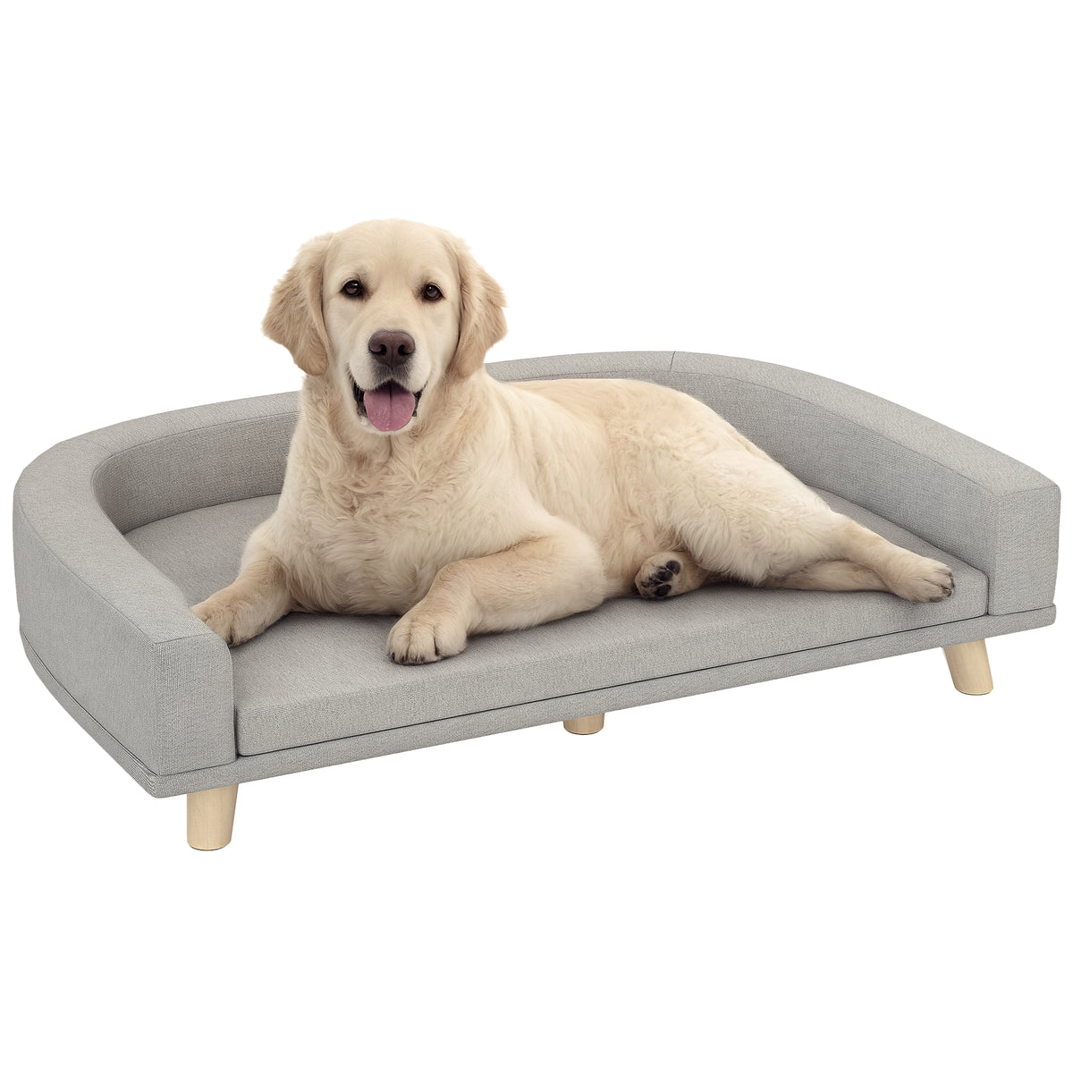 Canapé pour chien grand lit surélevé pour chien coussin lavable cadre en bois tissu polyester 98 x 67 x 25 cm gris