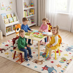 Kinderkamertafelset met 4 stoelen, 5-delig houten meubelset, rugleuningen in diervorm, afgeronde hoeken, 3-8 jaar, geel
