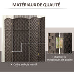 Paravent interieur en bois 4 panneaux 160 x 170 cm séparateur de pièce pliable pour salon, chambre à coucher, marron