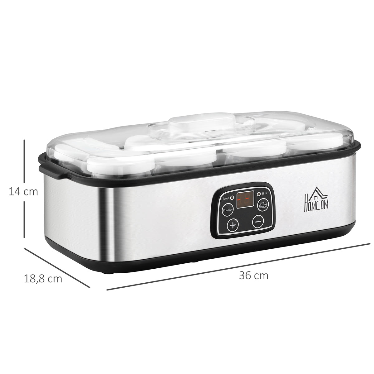 Yogurtiera con 8 vasetti in vetro da 180 ml, macchina per yogurt elettrica in acciaio inossidabile con timer, termostato regolabile e display digitale per dessert fatti in casa sani